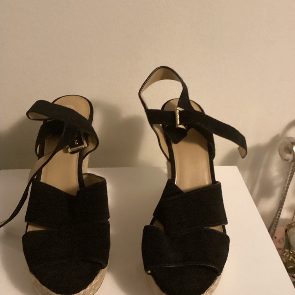 Michael Kors Black Espadrille Wedge Sandals with Ankle Strap